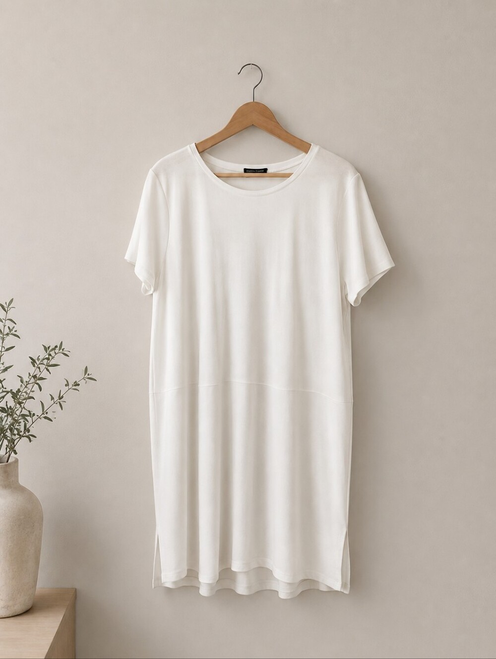 Eileen Fisher White Short Sleeve Tunic Dress Minimalist. no size tag.  See Pics